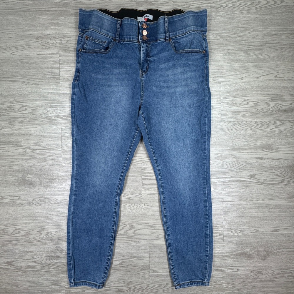 Arula‎ Women Skinny Jeans Blue 16 High Rise Elastic Waist Stretch Denim